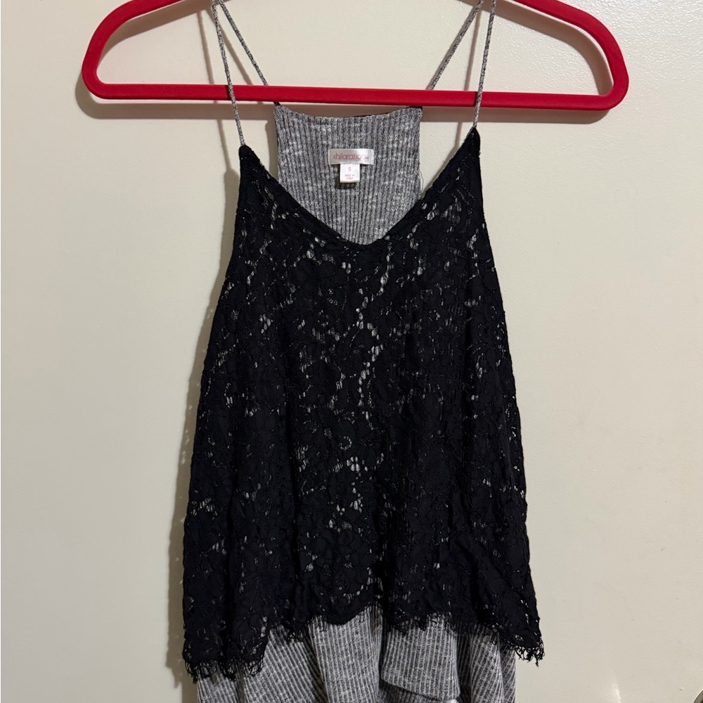 Xhilaration Black Lace Overlay Camisole with Gray Knit Tank